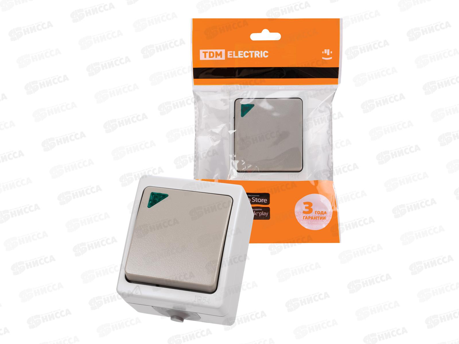 Выключатель TDM 1-клавиша, открытая установка, IP54 10А &quotВуокса&quot с подсветкой 0004