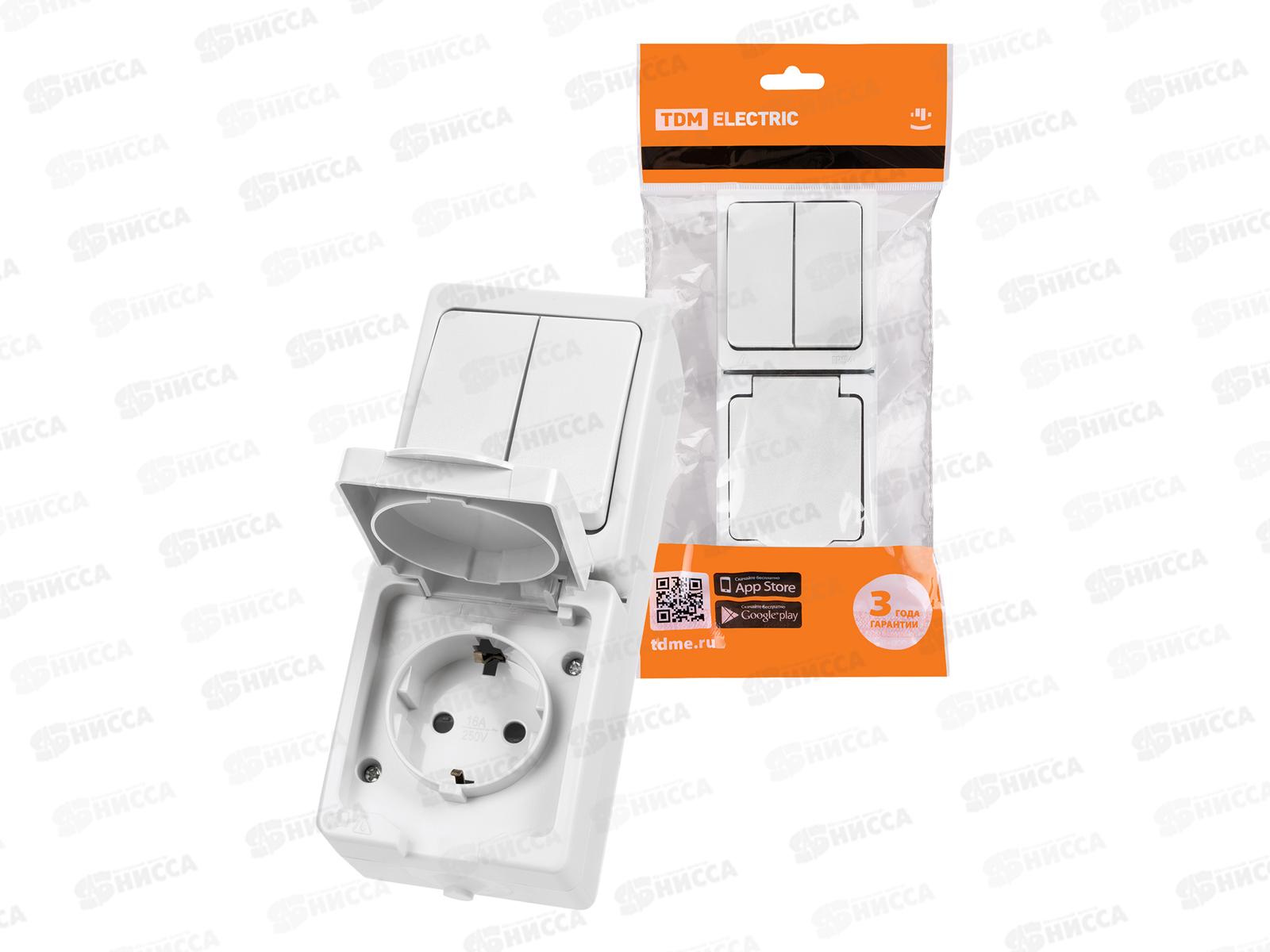 Блок выключатель 2кл вертикальный+розетка 2П+З с з/ш БКВР TDM 1013