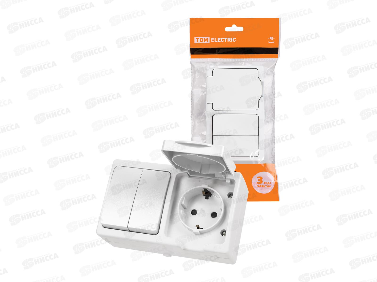 Блок выключатель 2кл горизон+розетка 2П+З с з/ш БКВР TDM 1012