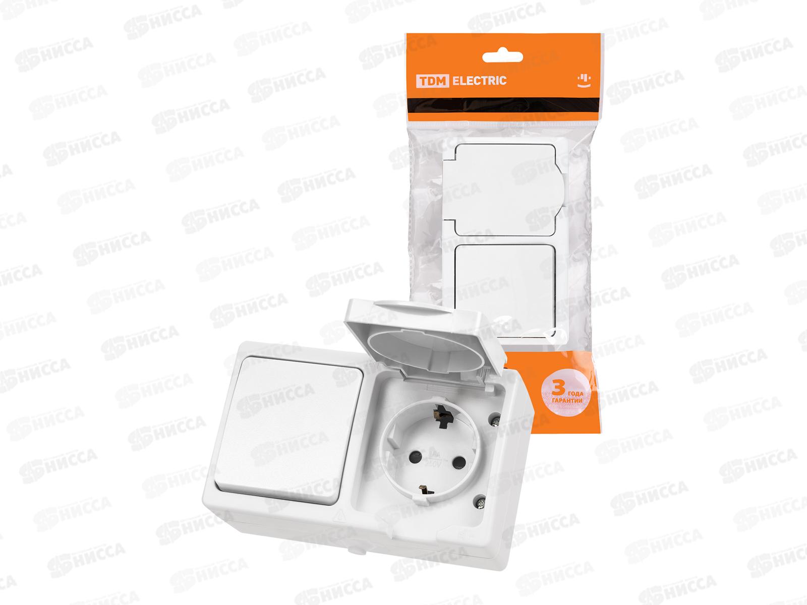 Блок выключатель 1кл горизон+розетка 2П+З с з/ш БКВР TDM 1010