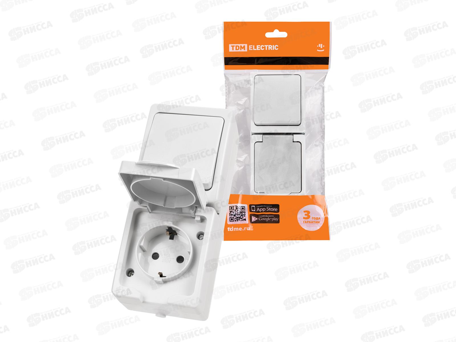 Блок выключатель 1кл вертикальный+розетка 2П+З с з/ш БКВР TDM 1011