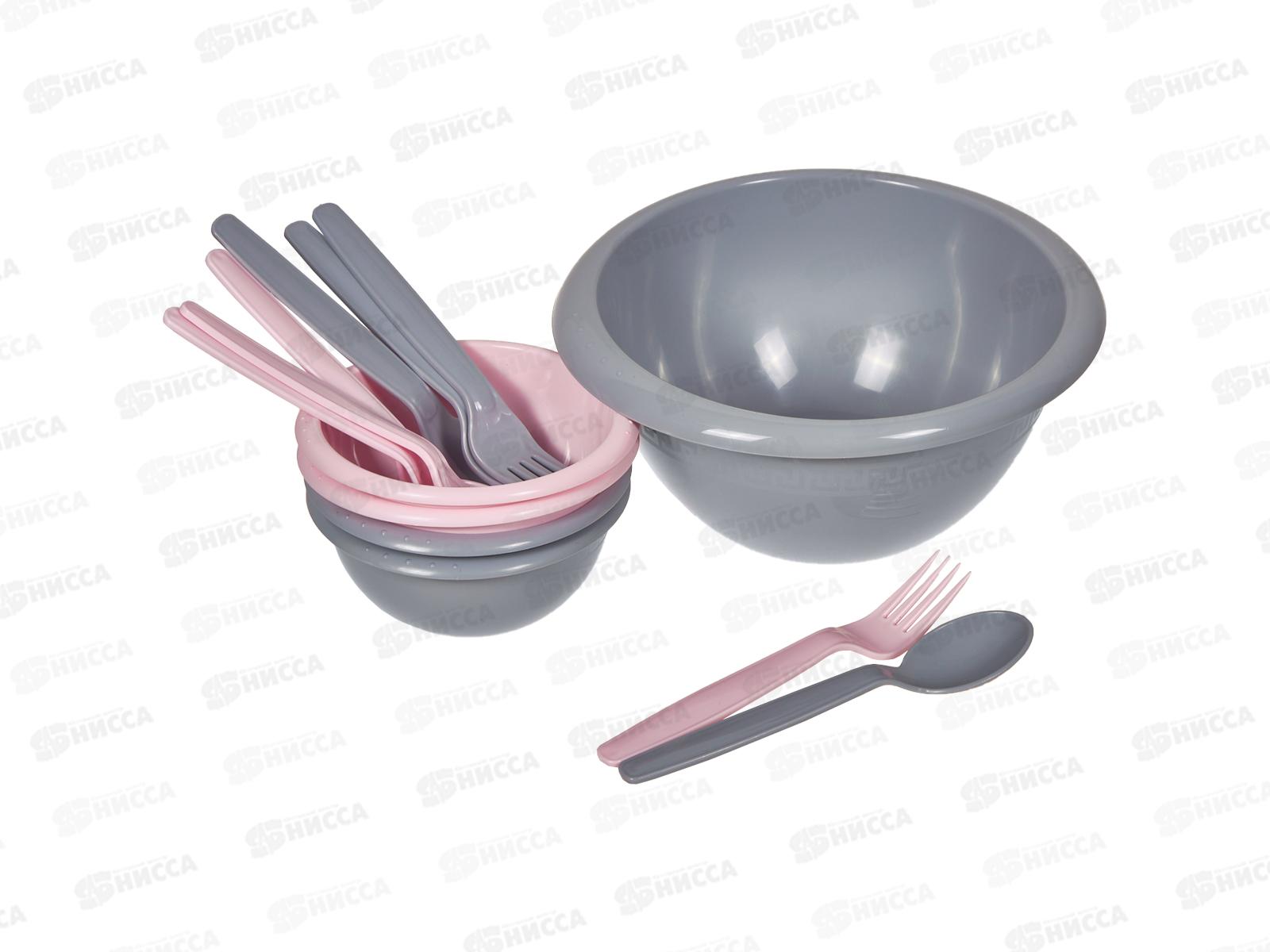 Набор для салата Летний на 4 персоны серый/розовый  ИНТ *18