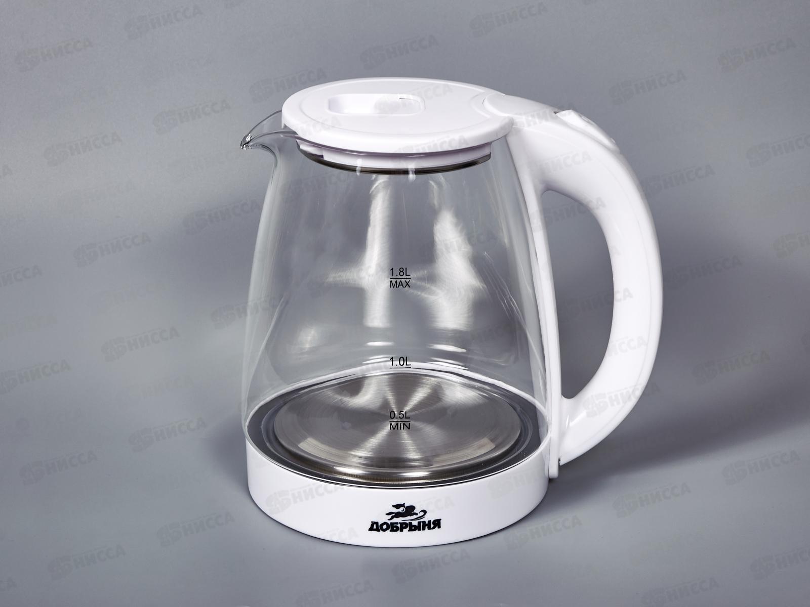 Чайник электрический DO-1254W 1800Вт 1,8л стекло белый *12 Добрыня