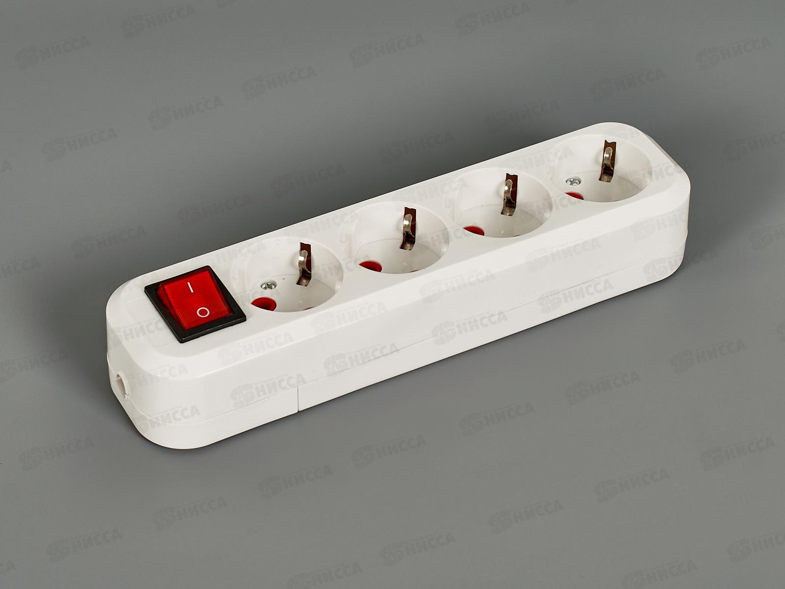 Колодка ПРОГРЕСС  с заземлением  4 розетки  с выключателем, белая  *10/50