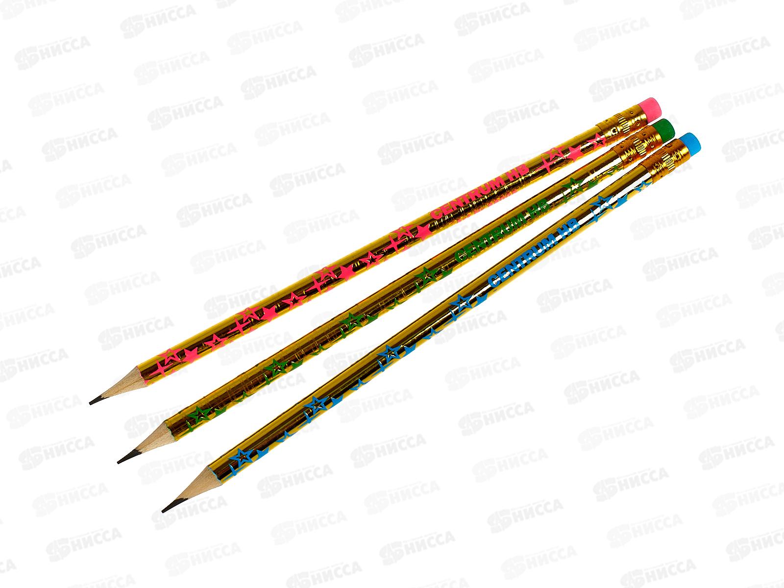 Карандаш чернографитный с ластиком CENTRUM HB заточ.,наб 3шт, 88800 *36