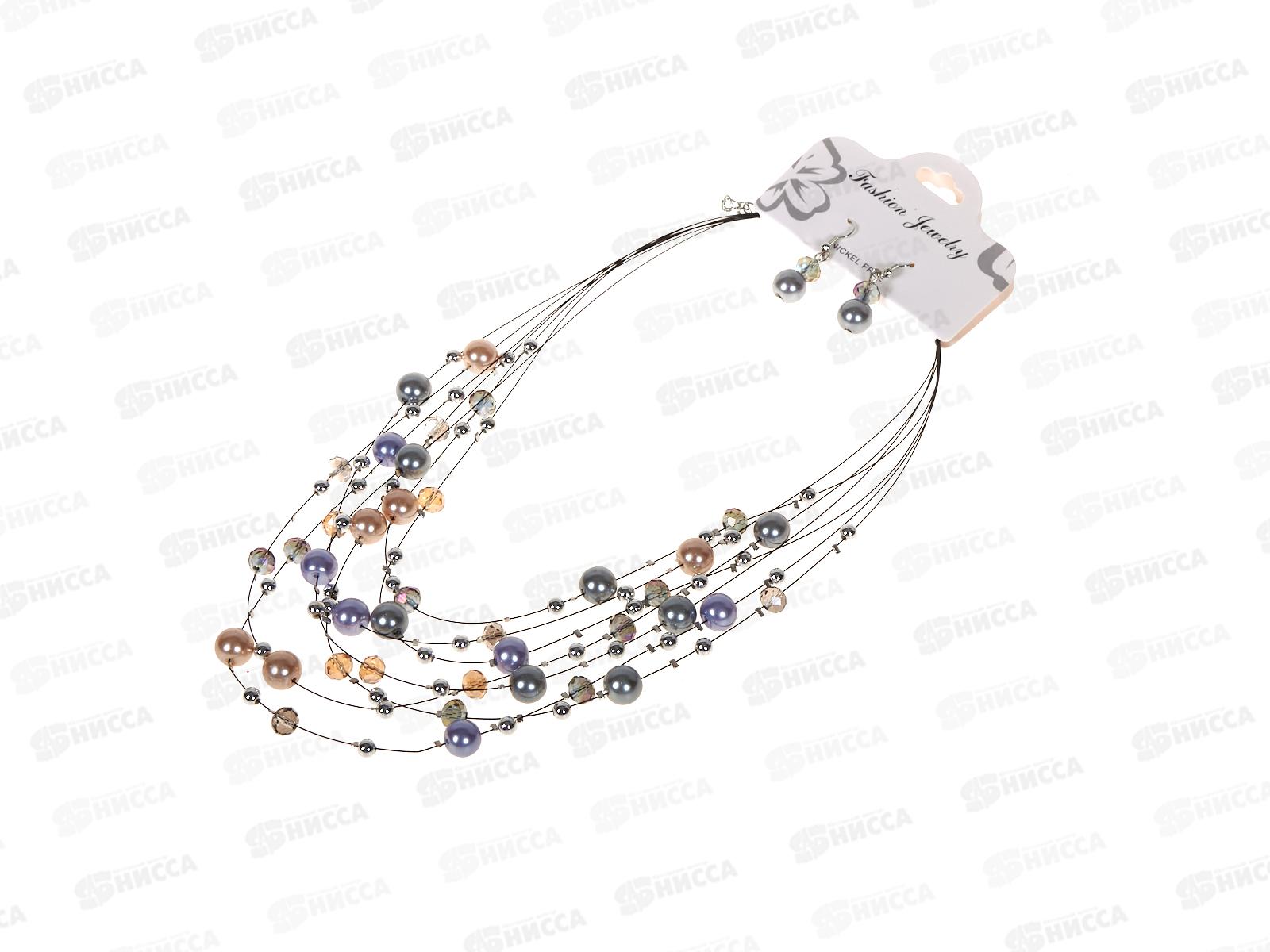 Набор бижутерии бусы п/жемчуг горн хрусталь 6 нитей+серьги №1426