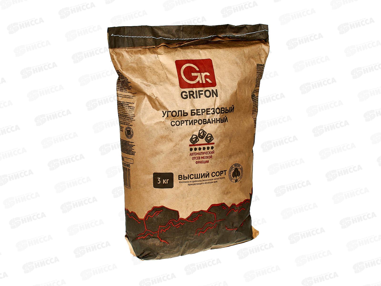 Уголь березовый Grifon 3 кг крафт-пакет *1 610-043