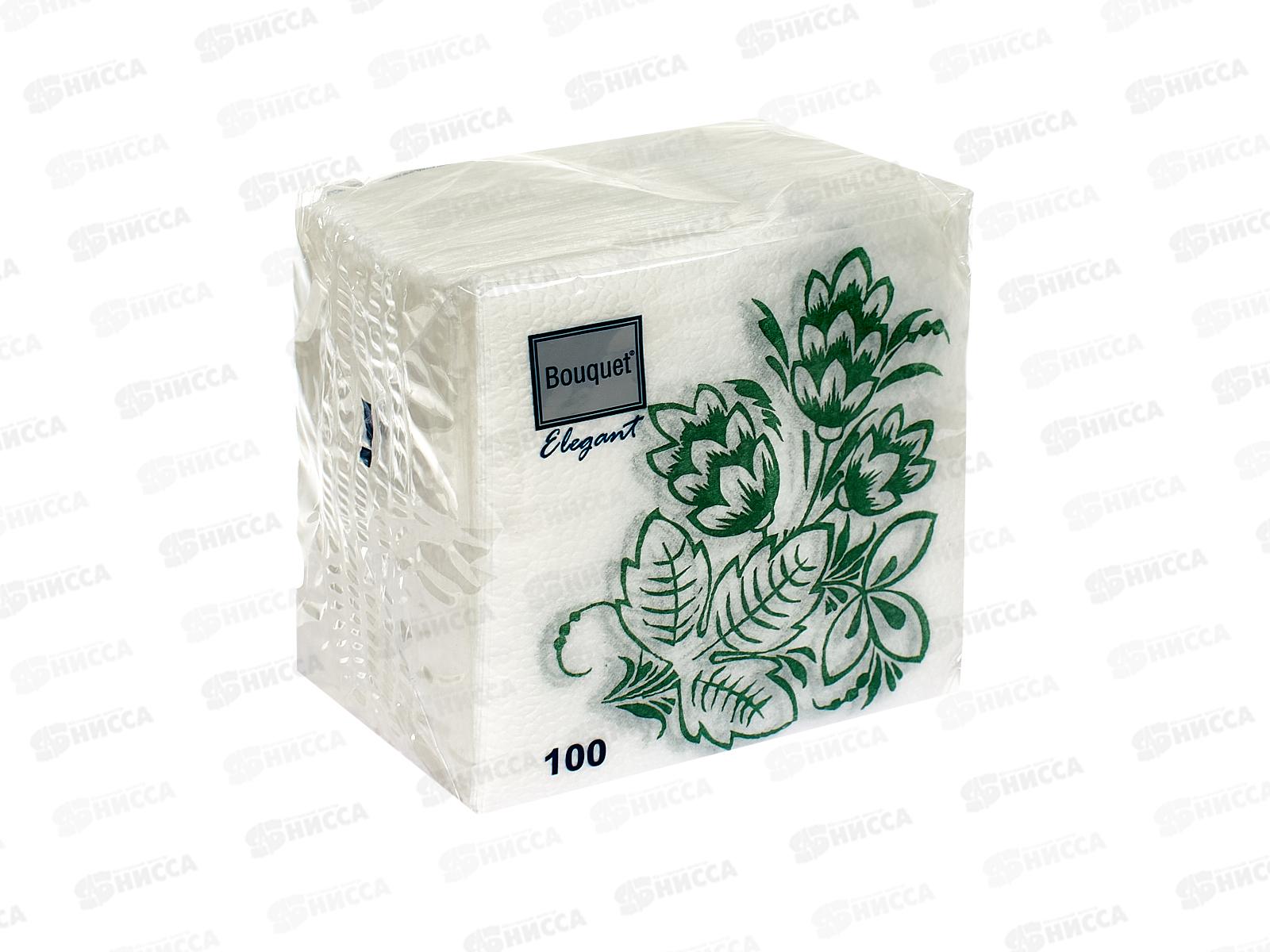 Салфетки 1 слойные 100 листов 24*24 Bouguet Elegant Зелёный цветок, 57374 *16