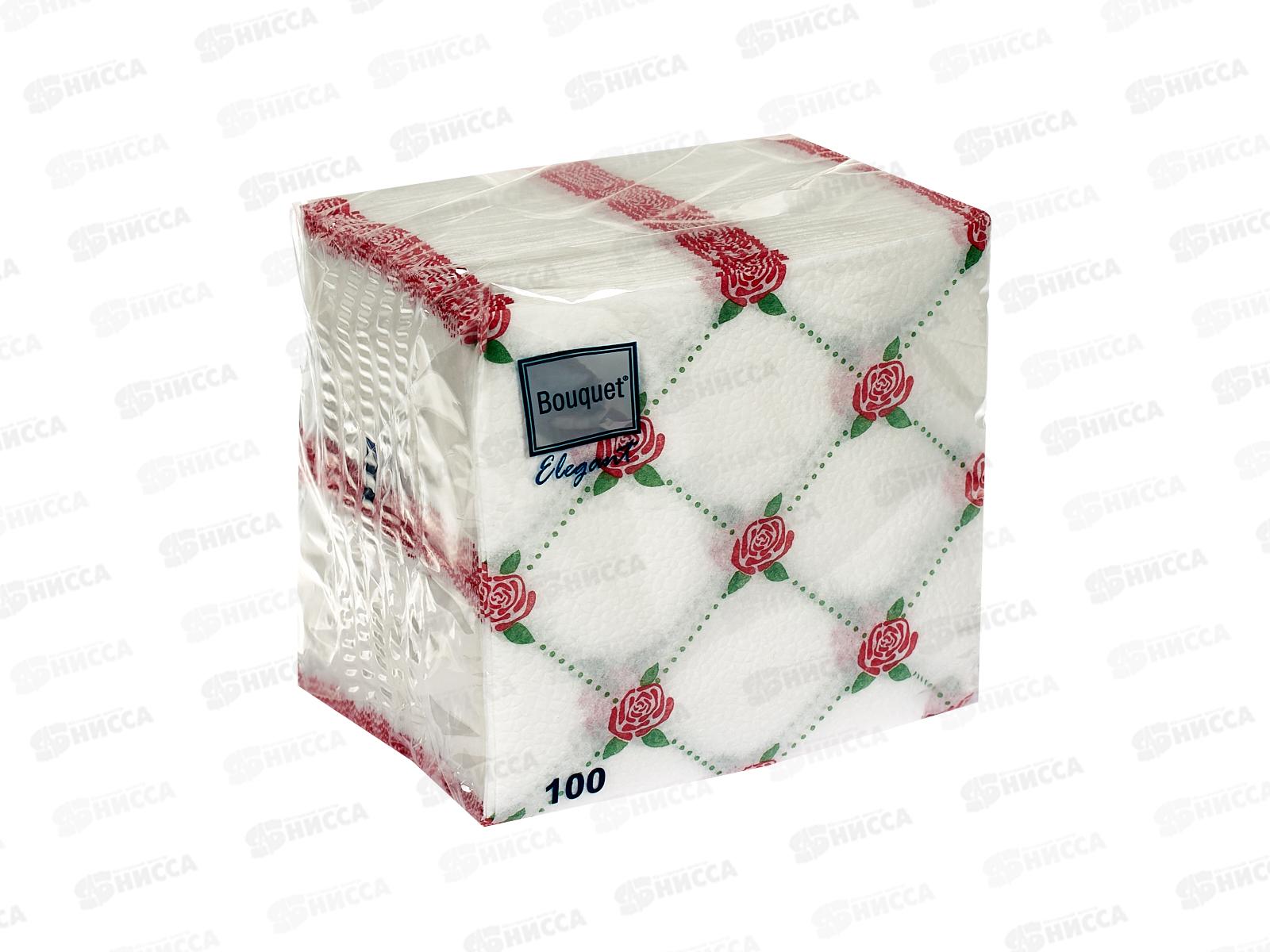 Салфетки 1 слойные 100 листов 24*24 Bouguet Elegant Орнамент с розами, 57382 *16