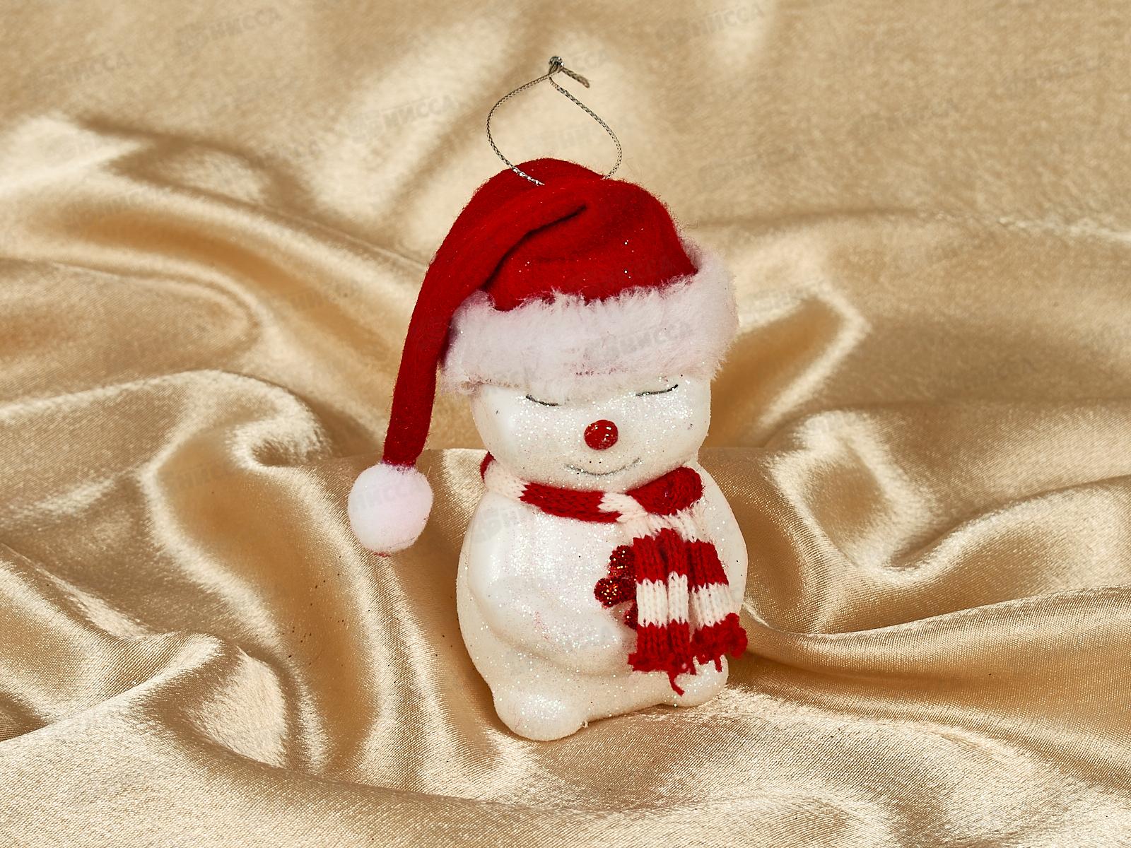 Елочная игрушка Зимний снеговик 6*11см красный 916-1157