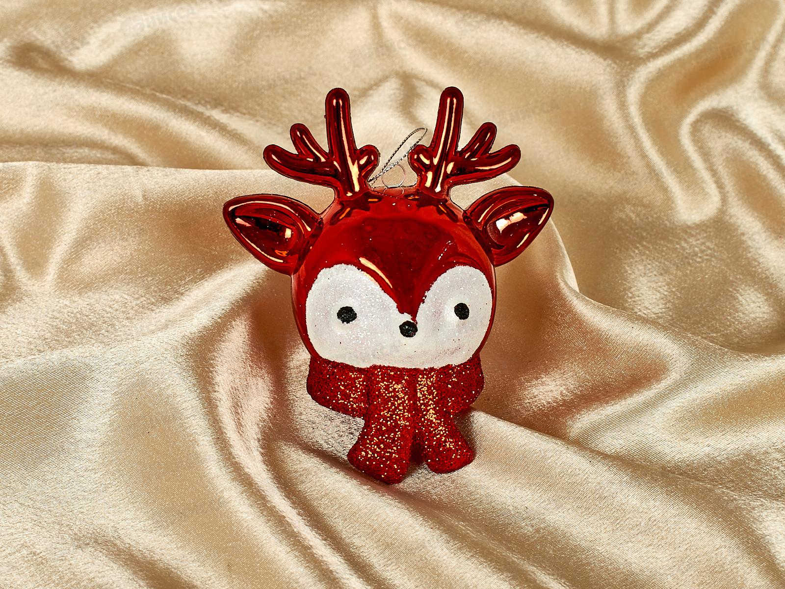 Елочная игрушка Новогодний олененок 7*10,5см красный 916-1134