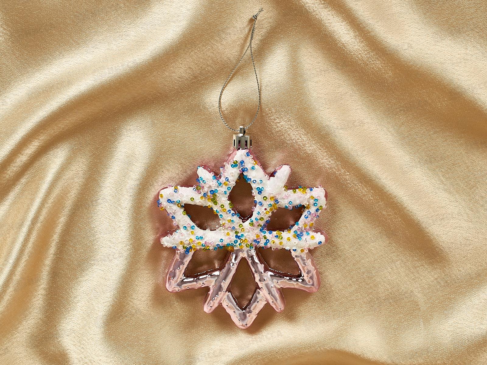 Елочная игрушка Зимняя снежинка 10*12см розовый 916-1174