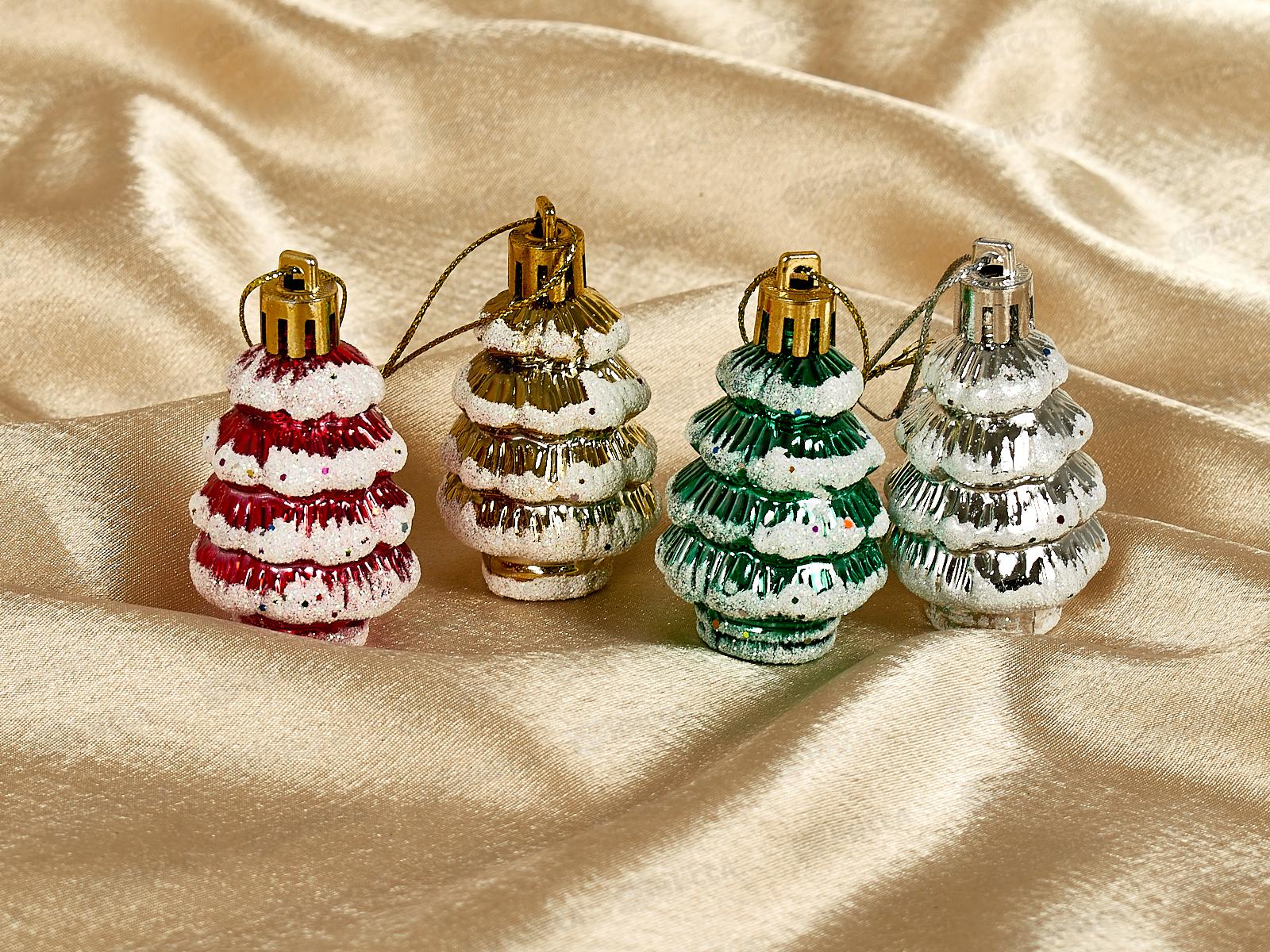 Набор елочных украшений 4шт Елочка 6*3,5см 201-0392