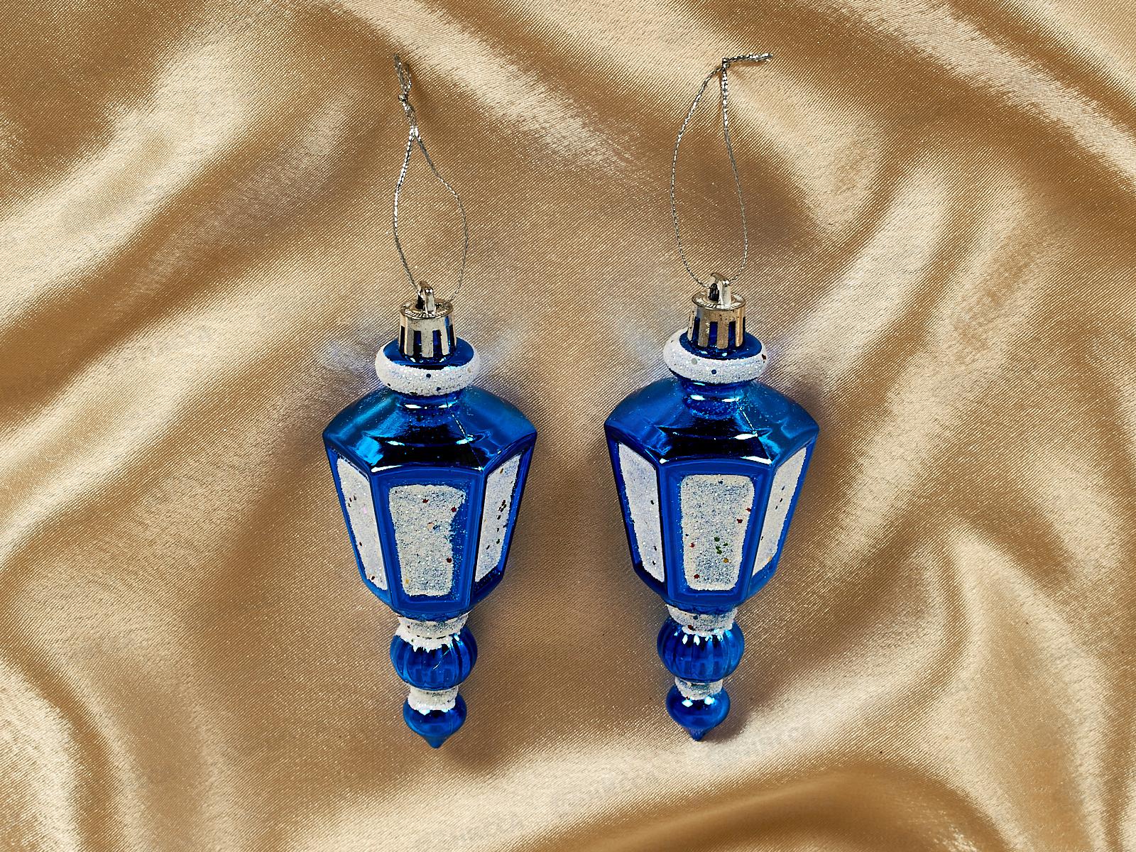 Набор елочных украшений 2шт Фонарик 11см синий 916-0377