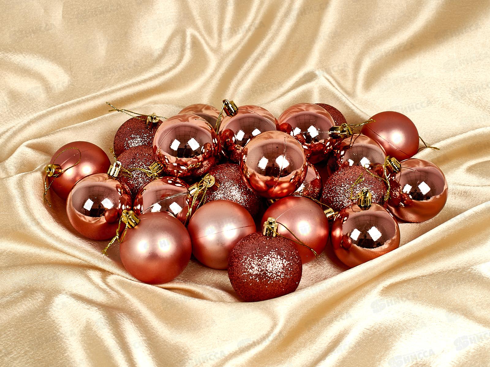 Набор елочных шаров 24шт &quotМикс фактур&quot 6см роз зол 201-1386