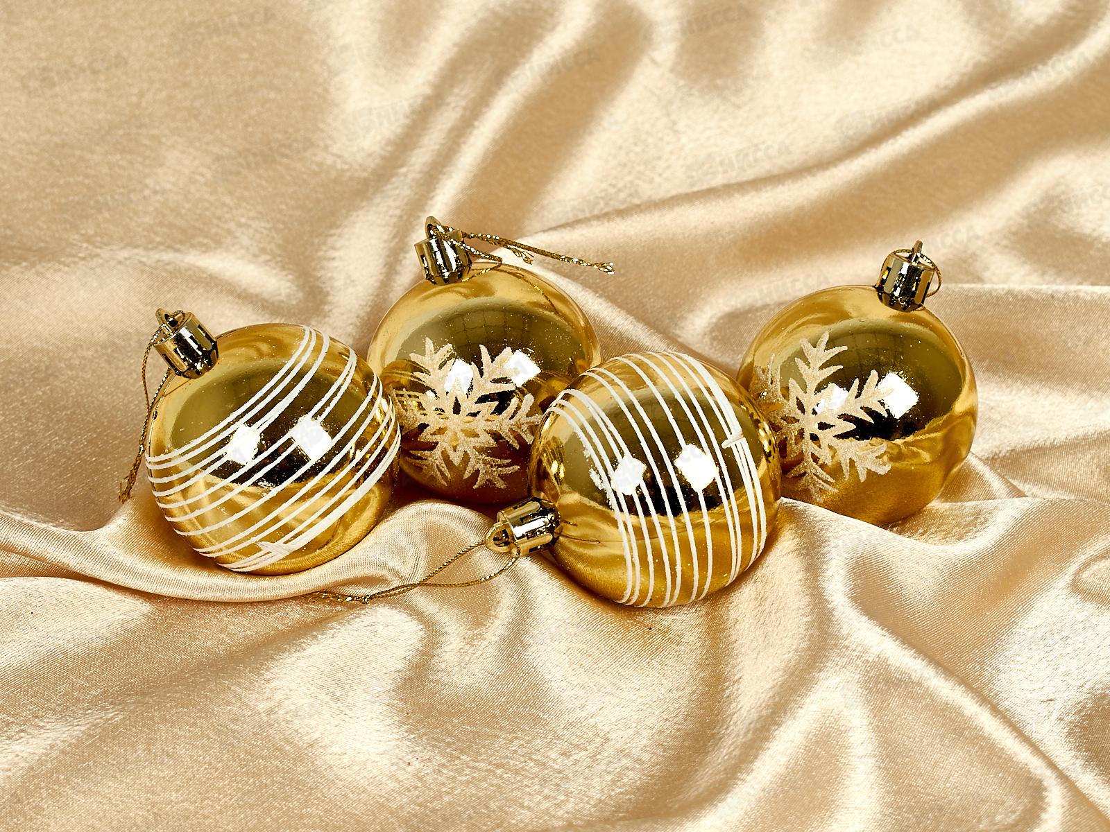 Набор елочных шаров 4шт &quotСнежные нити&quot 6см зол/белый 201-1626