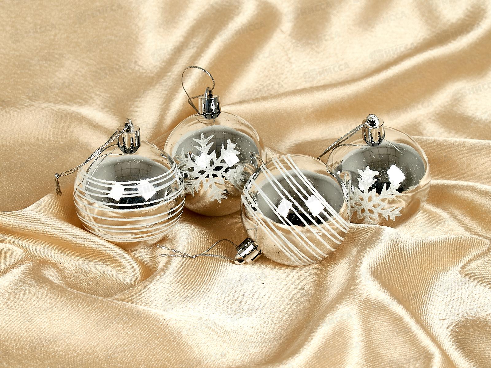Набор елочных шаров 4шт &quotСнежные нити&quot 6см сереб/белый 201-1630