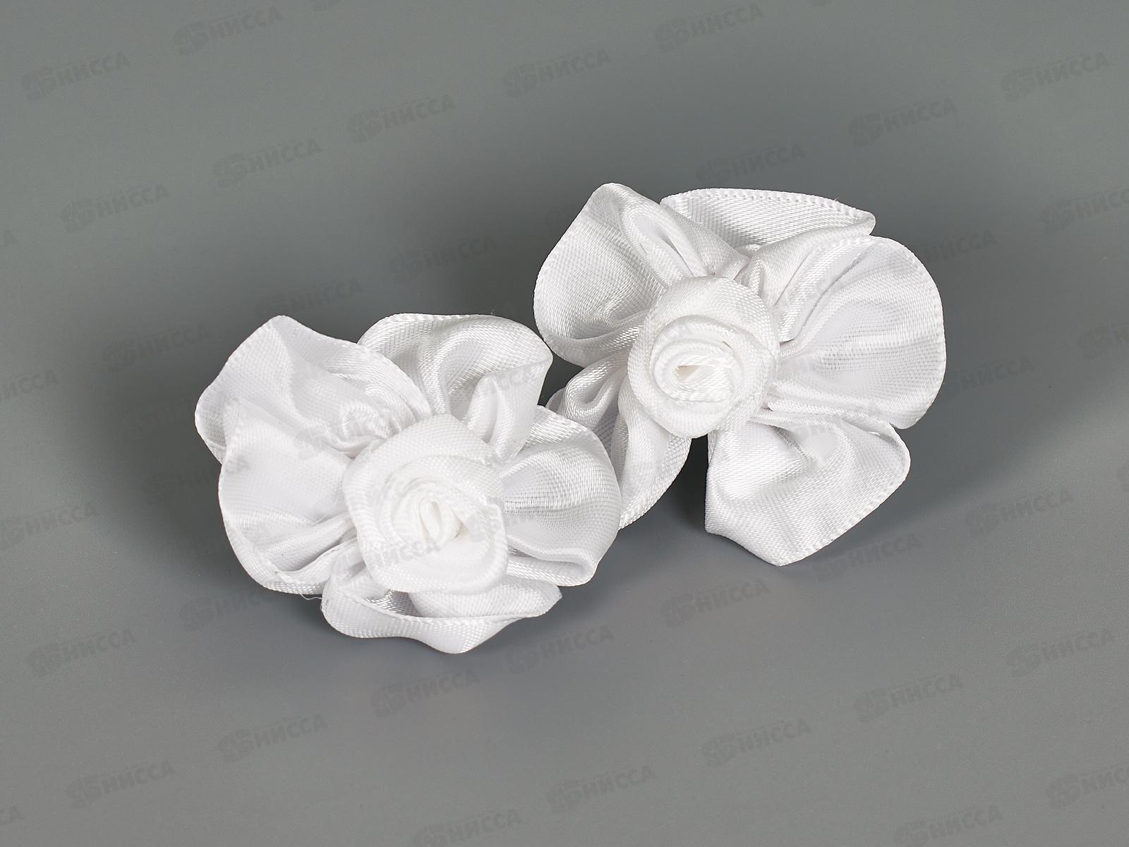 Резинка для волос &quotРоза&quot шелк, белая №9283 (упаковка 2шт)