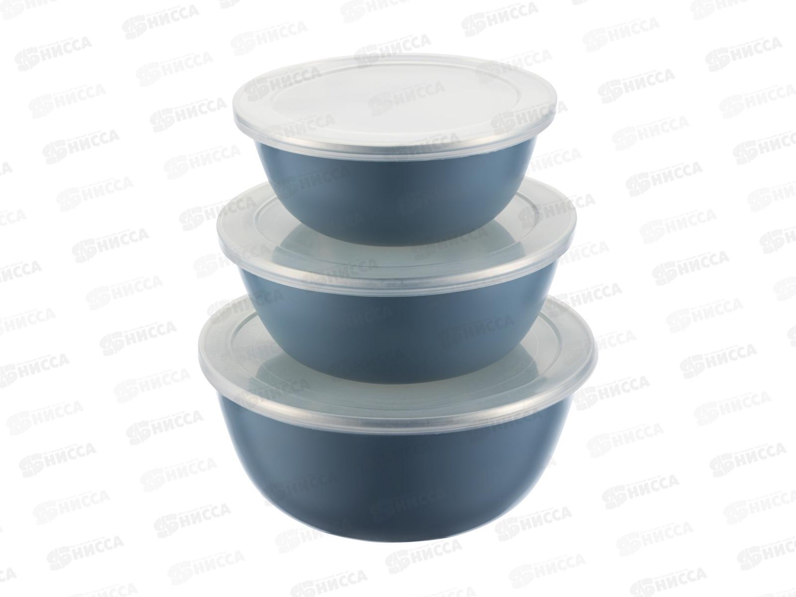 Набор 93-EM-SM-S02 эмаль мисок 3шт серо-голуб с крышками Linea Smalto