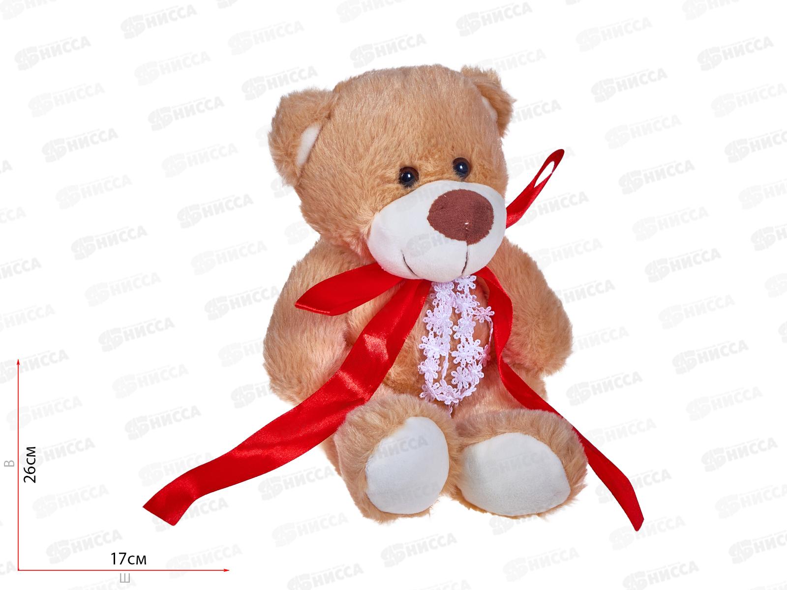 Мишка Берни в красным атласным бантом, 22/30см, 0641822-70