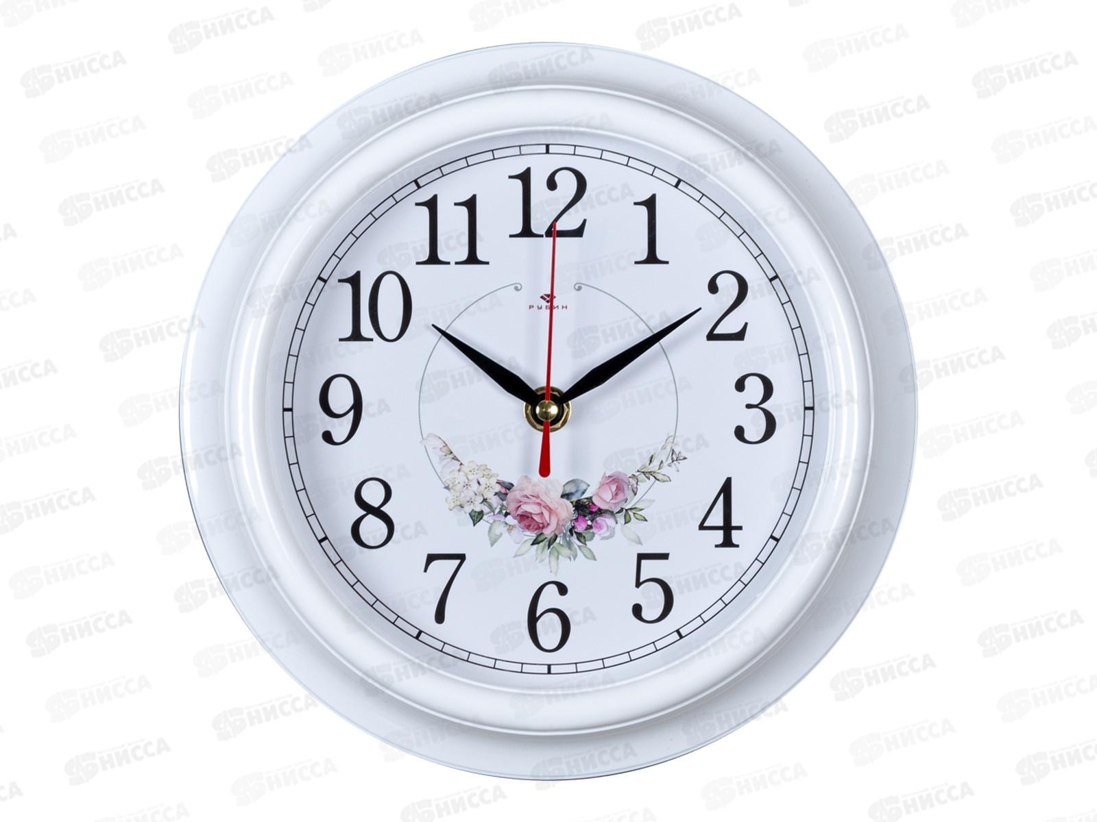 Часы настенные &quot21 Век&quot 2121-139 Венок из роз Рубин корпус белый d-21см