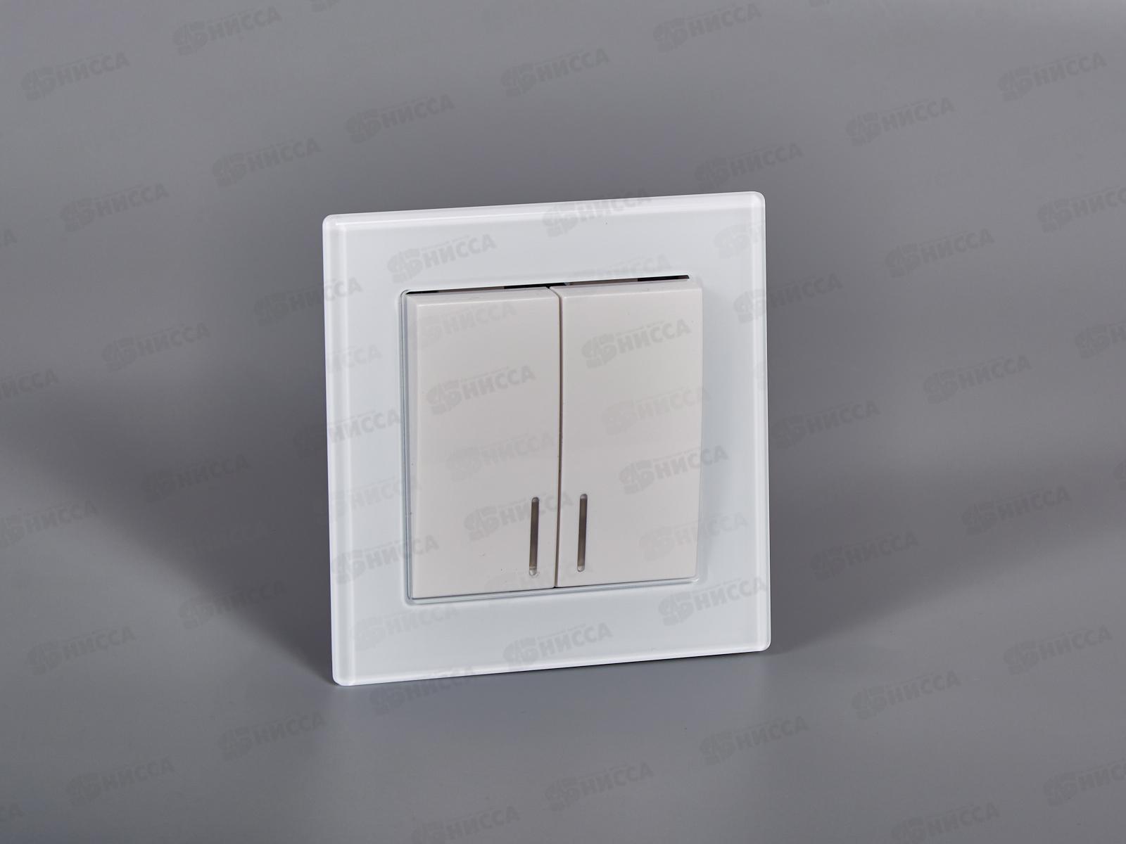 Выключатель скрытой установки 2клавиши Прогресс Glass с подсветкой, белый *10/100