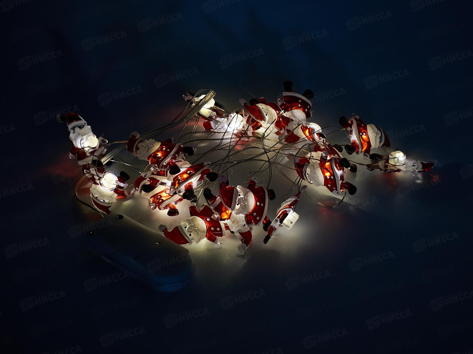 Гирлянда 2м &quotДед Мороз&quot 20 LED 1 режим теплый белый, тип питания от батареек 183-0402