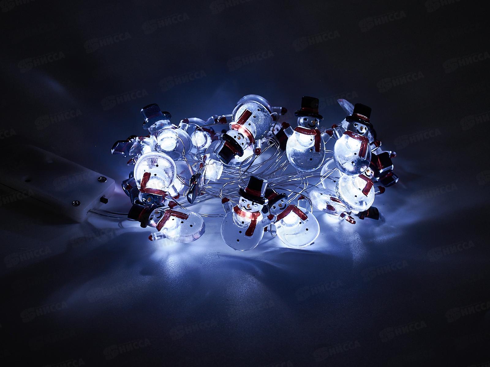 Гирлянда 2м &quotСнеговичок&quot 20 LED 1 режим белый, тип питания от батареек 183-0405