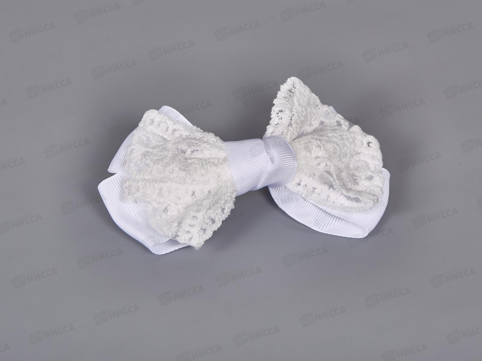 Заколка-автомат с бантом шёлк велюр 13см белая №9433