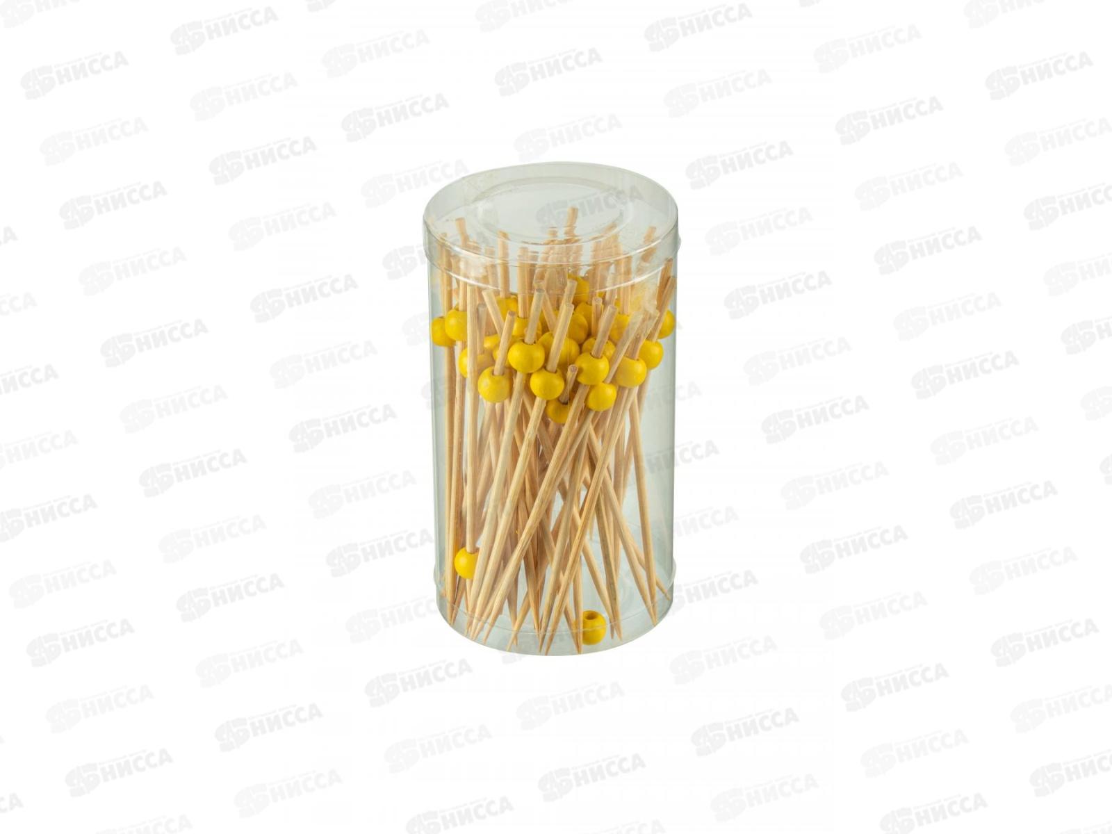 Палочки для канапе 50шт "Желтая бусина" бамбук, КТ-ПК-Жел