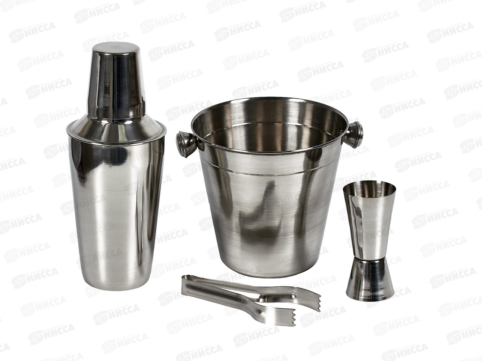Набор барный 4предмета (ведро для льда+шейкер 0,5л+ джиггер+щипцы) 0139
