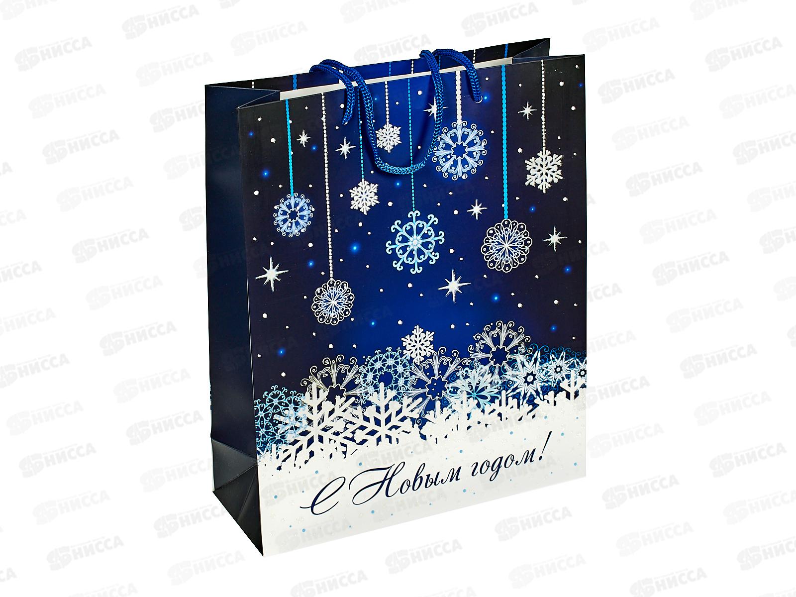 Пакет подарочный MI 26х32х10см (L) Сияющие снежинка, ПКП-6675  *12
