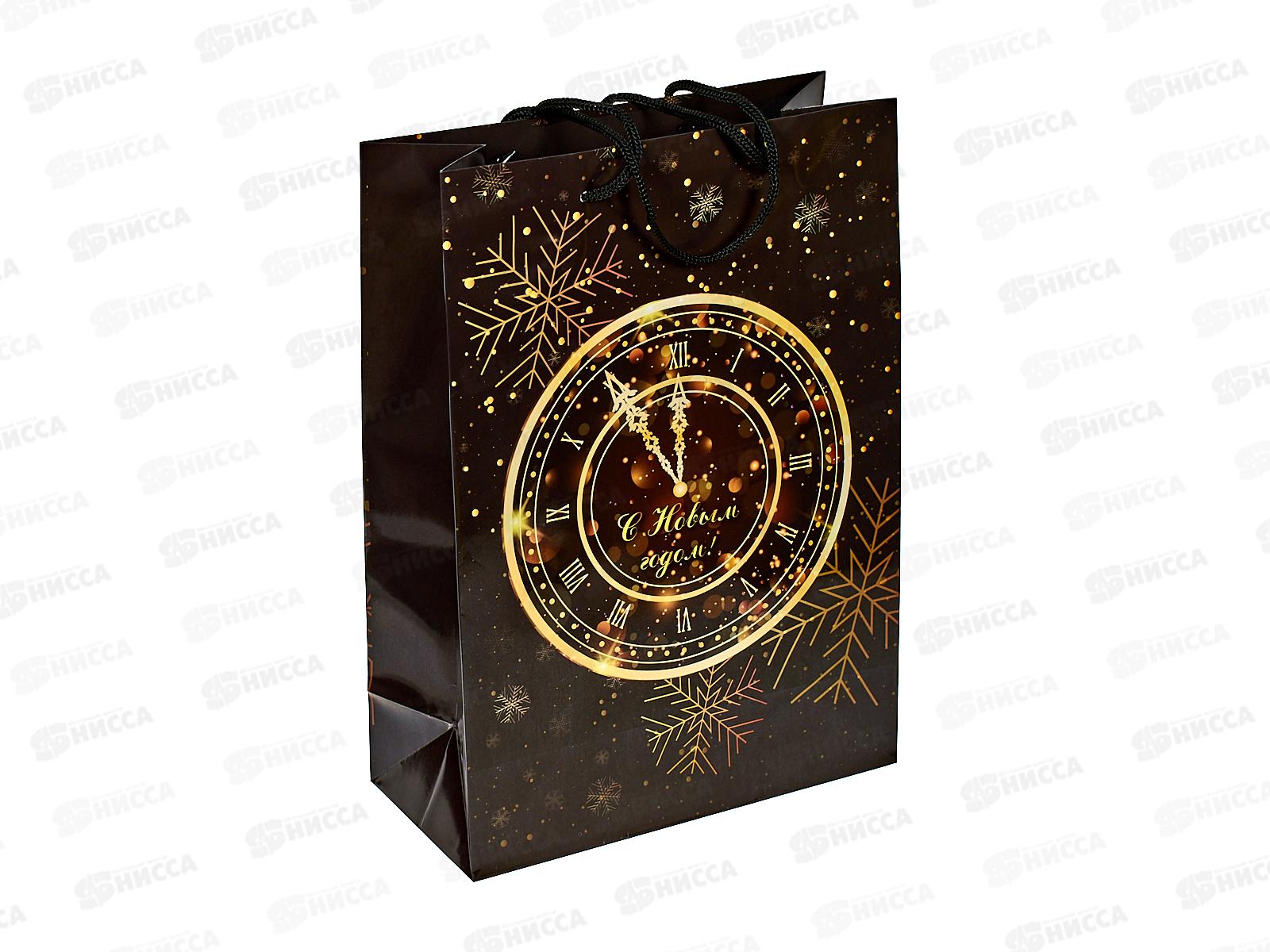 Пакет подарочный MI 22х31х10см (МL) Золотистые часы ПКП-6668  *12