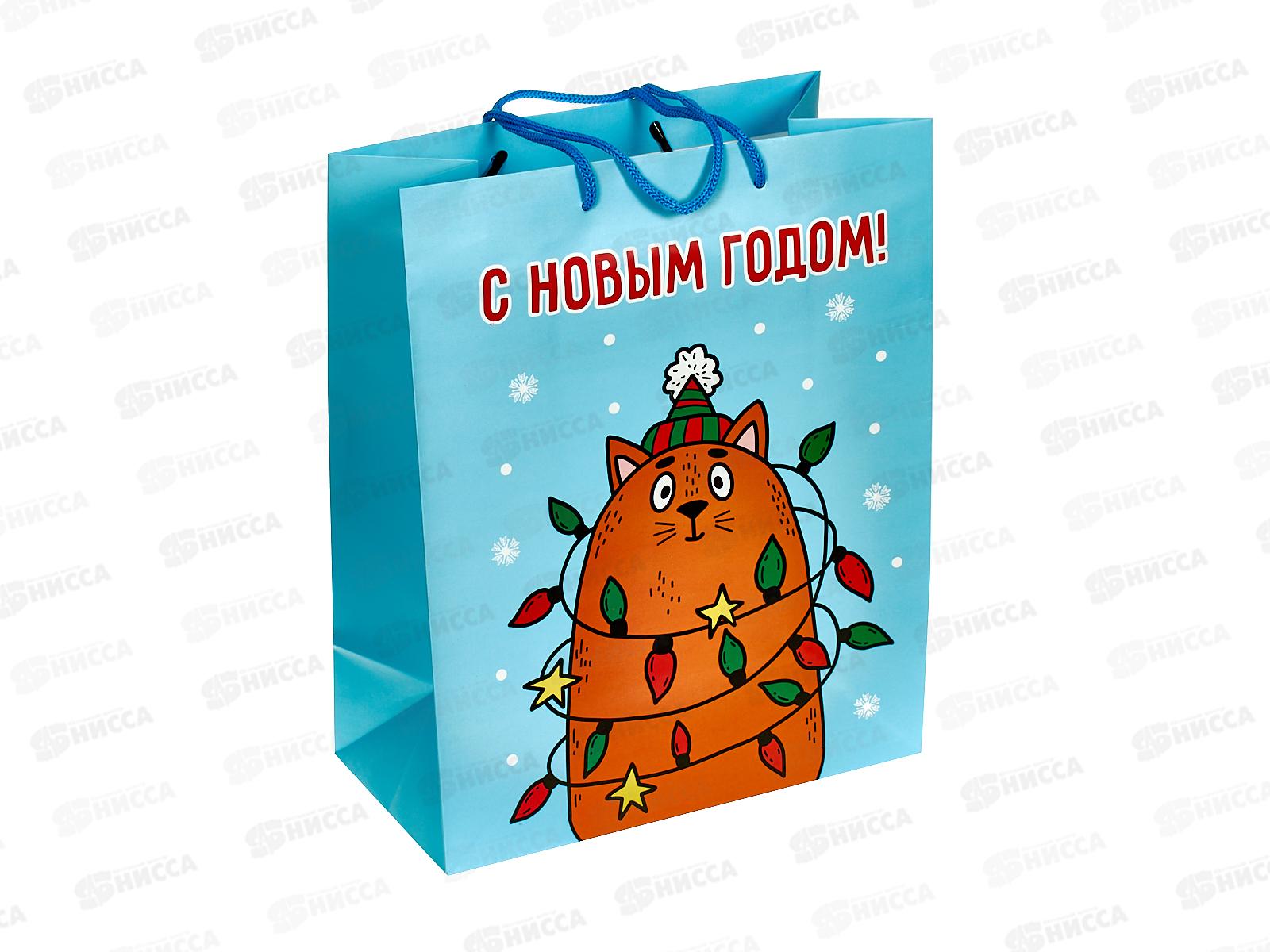 Пакет подарочный MI 26,4х32,7х13,6см (L) Новогодний кот ПКП-6694  *12