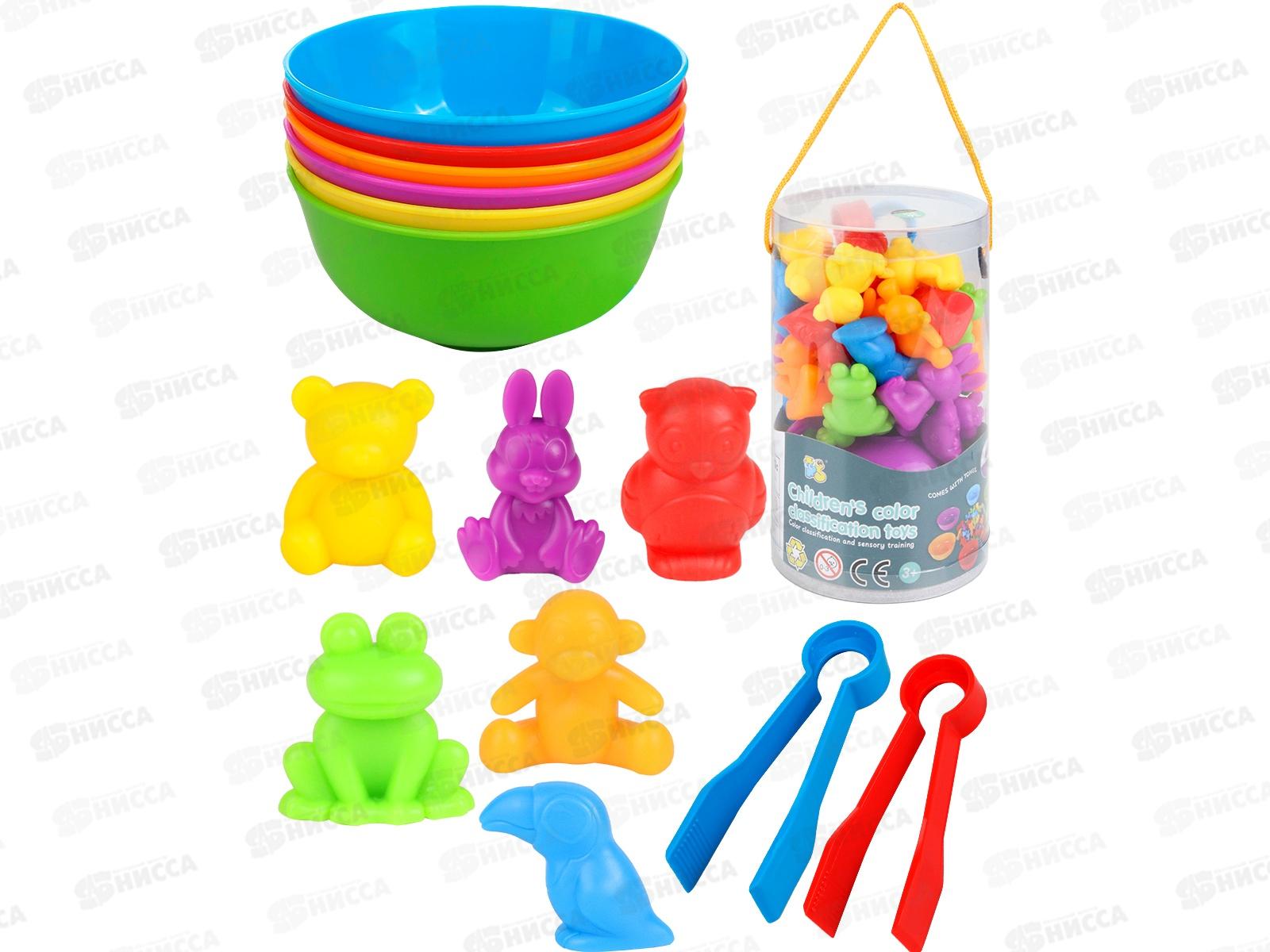 Сортер "Учим цвета. Животные-2" И-9398 (36 фигурок, 6 тарелок, 2 пинцета)