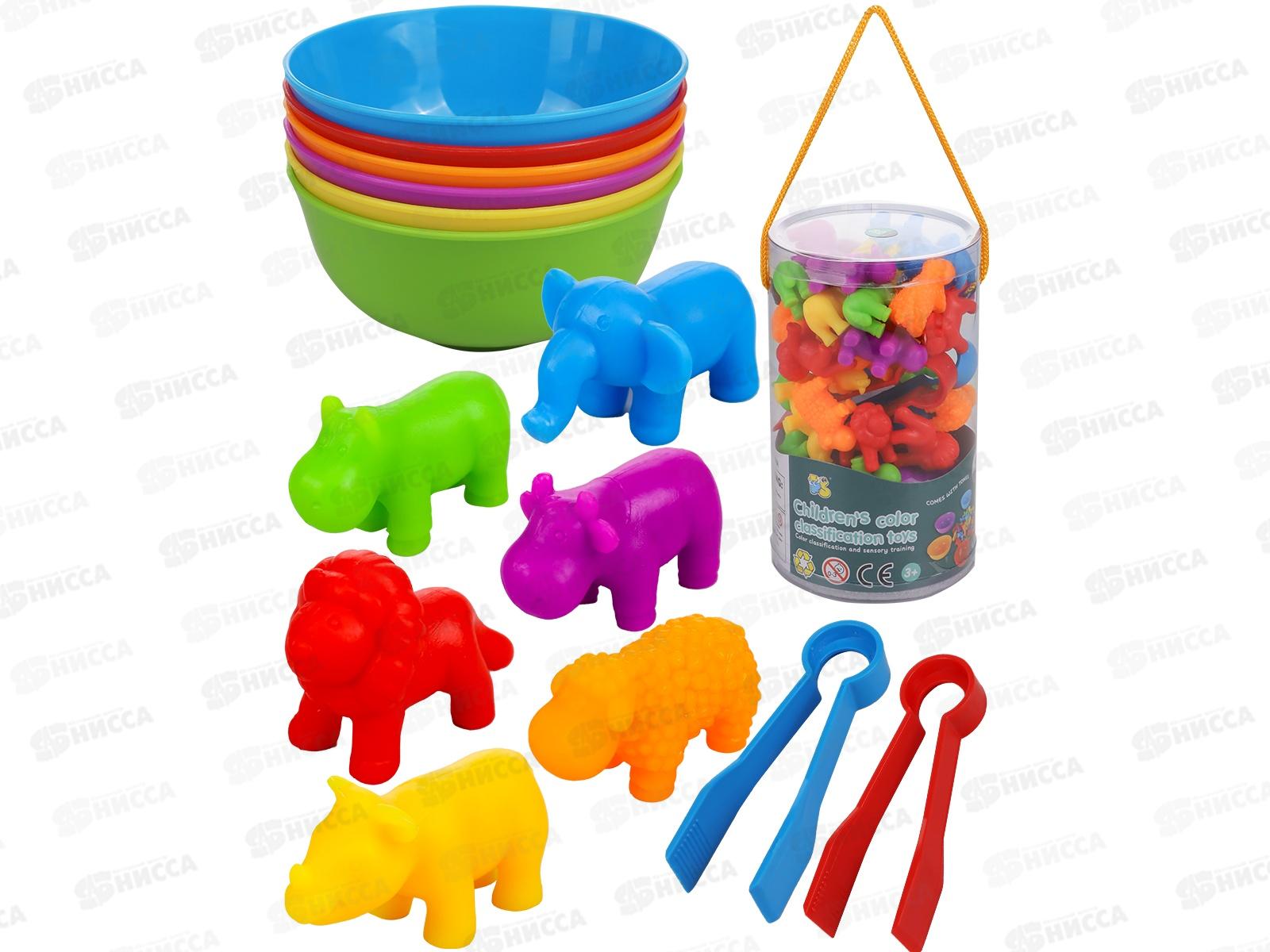 Сортер "Учим цвета. Животные" И-9397 (36 фиг., 6 тарелок, 2 пинц.)