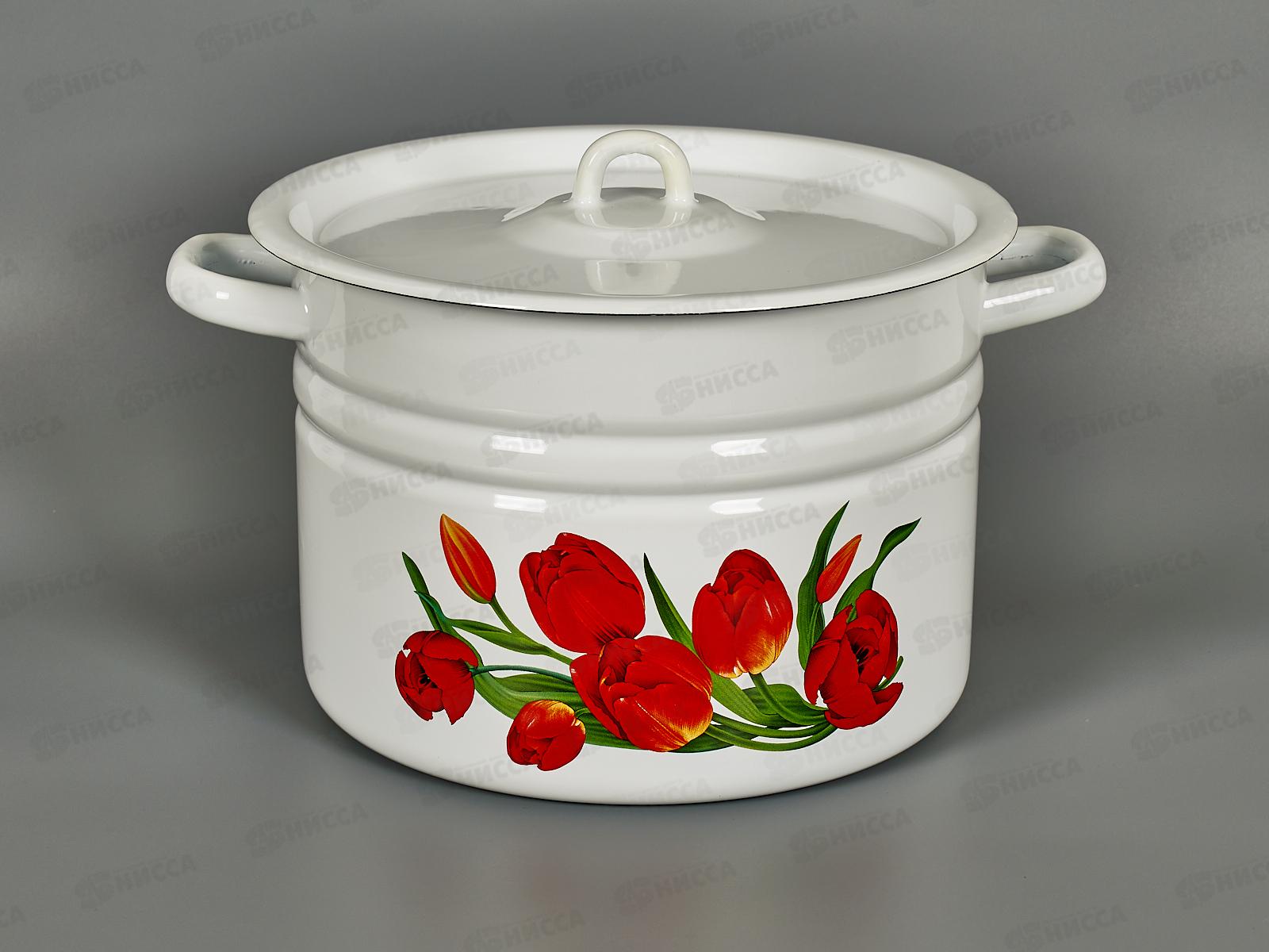 Кастрюля 8,0л цилиндрическая Тюльпаны с петлей С1620*78 *80