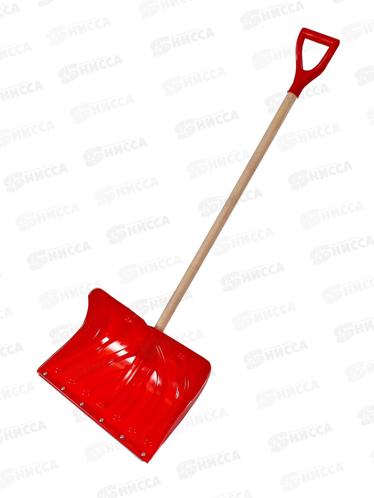 Лопата снеговая SnowПИНГВИН 1380*490*340мм стальная планка на заклёпках, с деревянным черенком высшего сорта, красная *5/75