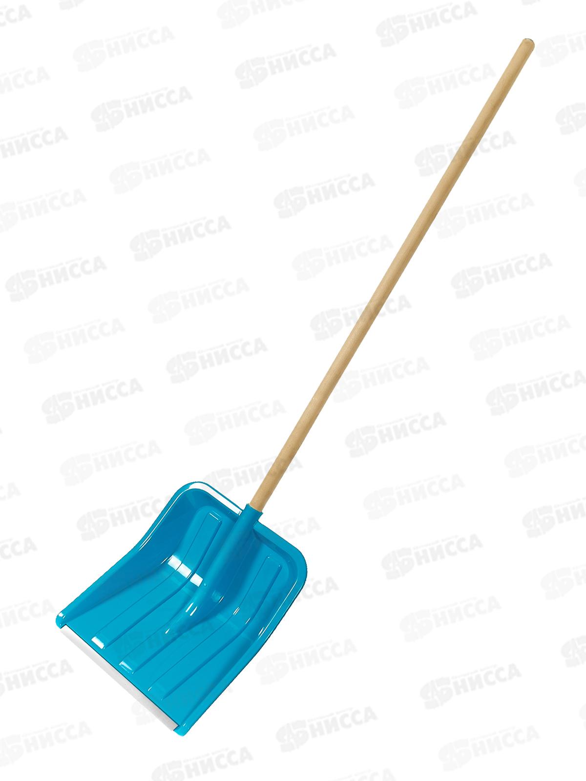 Лопата снеговая ФОБОС 1525*405*450мм бирюзовая с планкой, березовый черенок высшего сорта *5/125