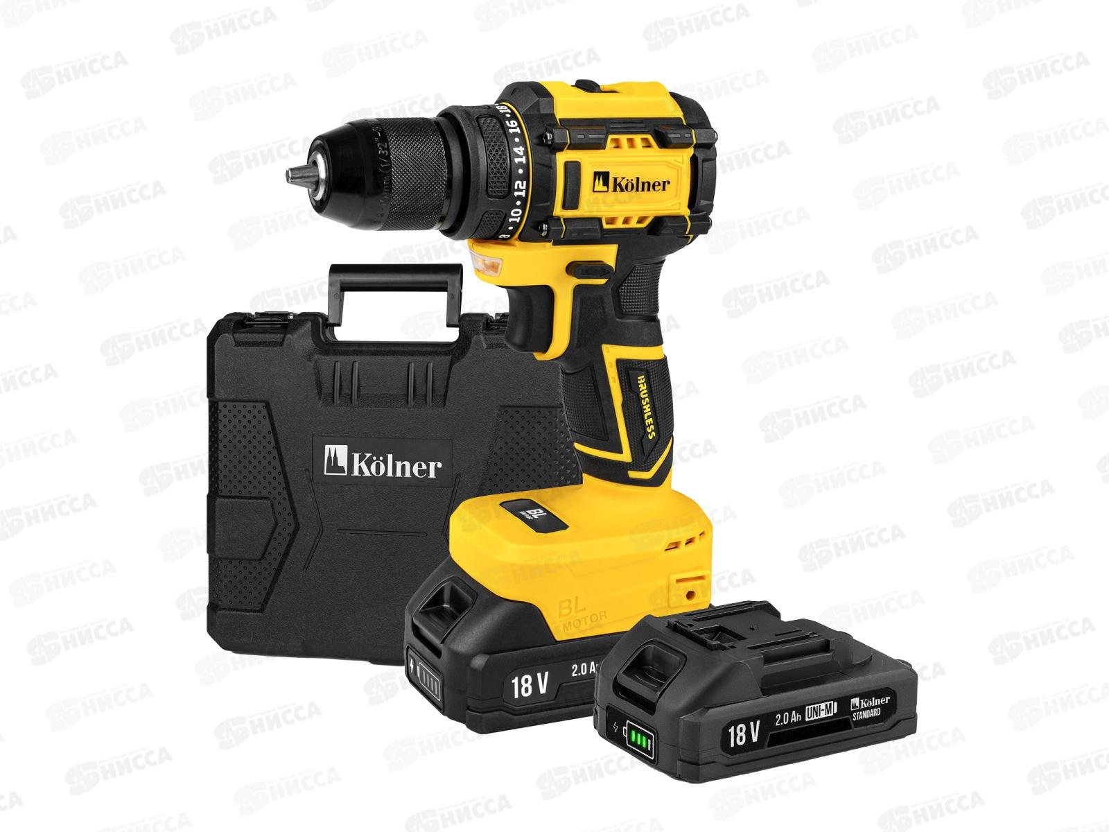 Дрель-шуруповерт аккумуляторная 18В, 0-350/ 0-1350об/м, Kolner KDD 18BL-2K