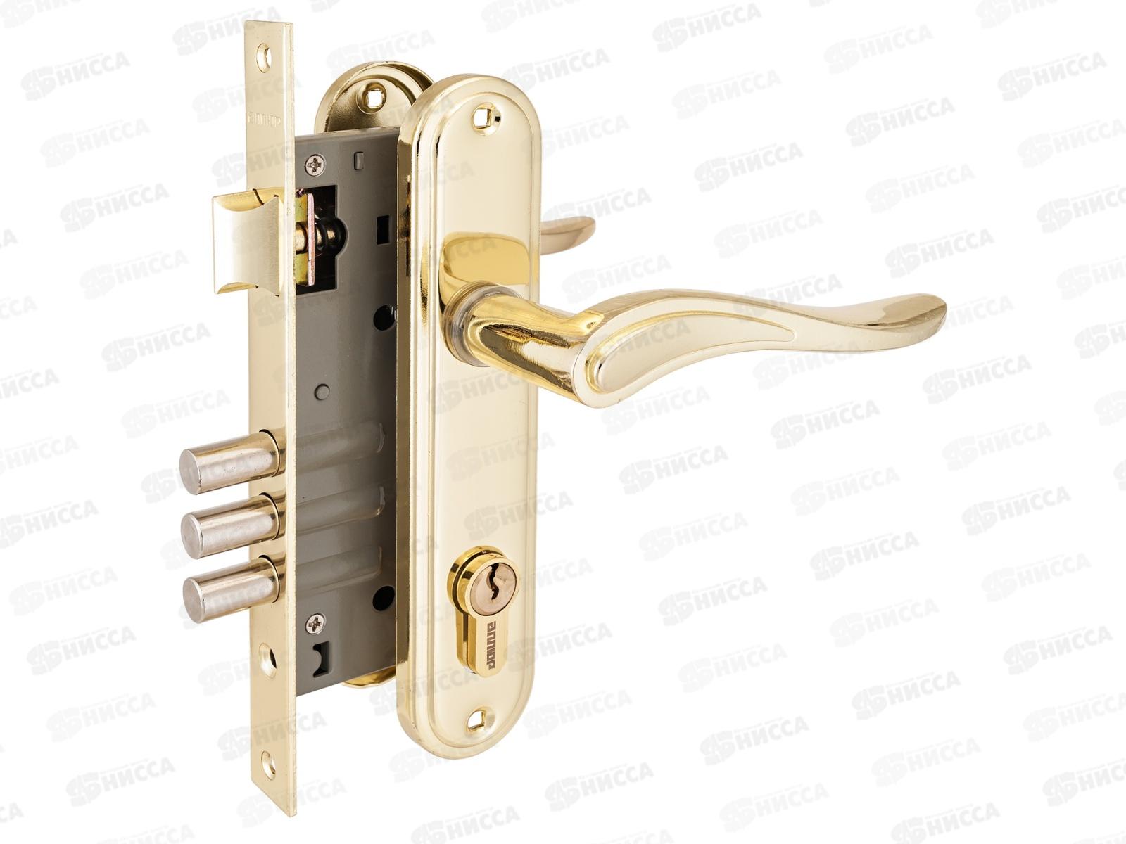 Замок врезной Аллюр 102/3 GР латунь с руч *12 787