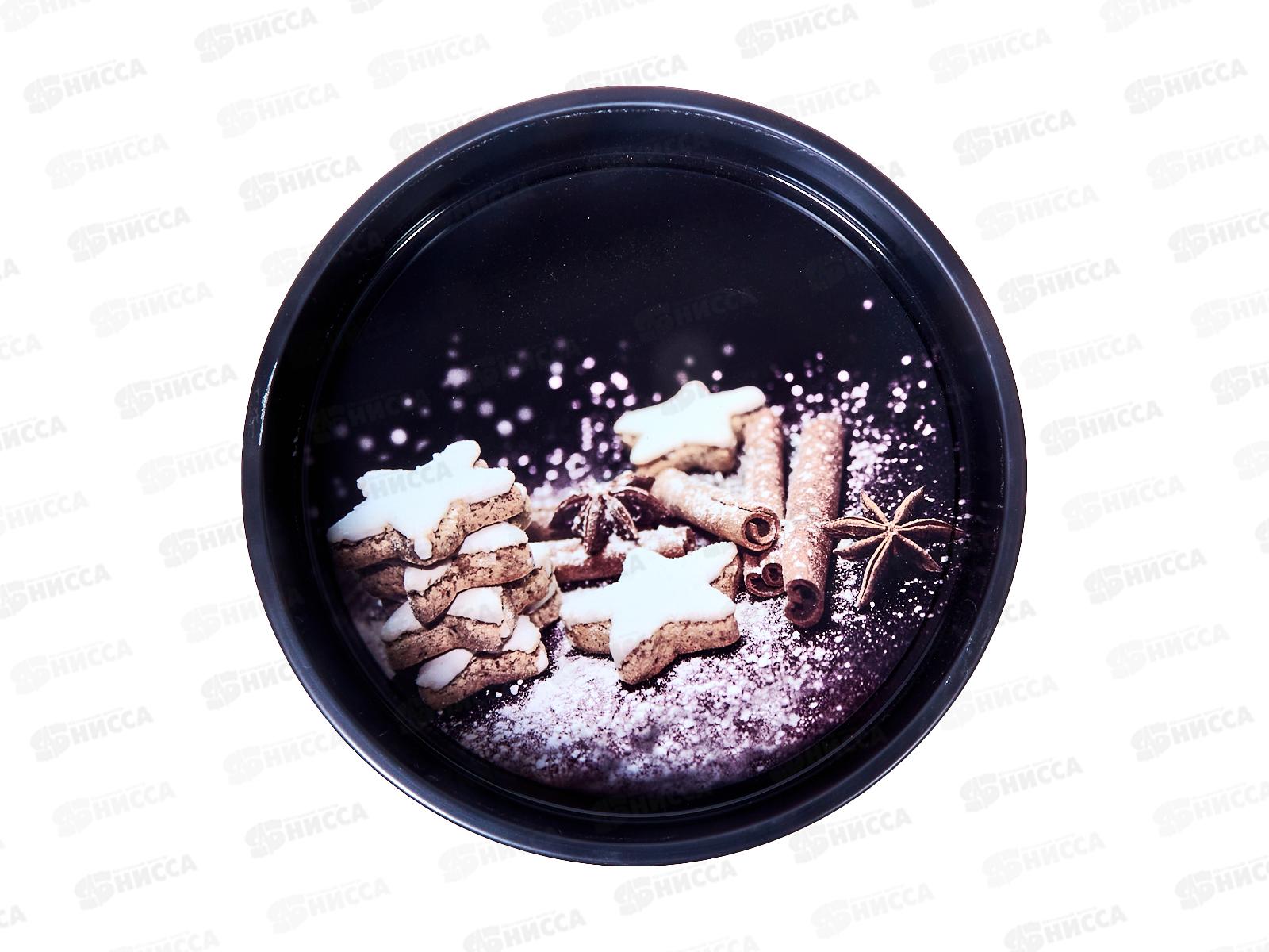 Поднос жестяной Печенье на черном, d333х40мм, 121110  АТМ