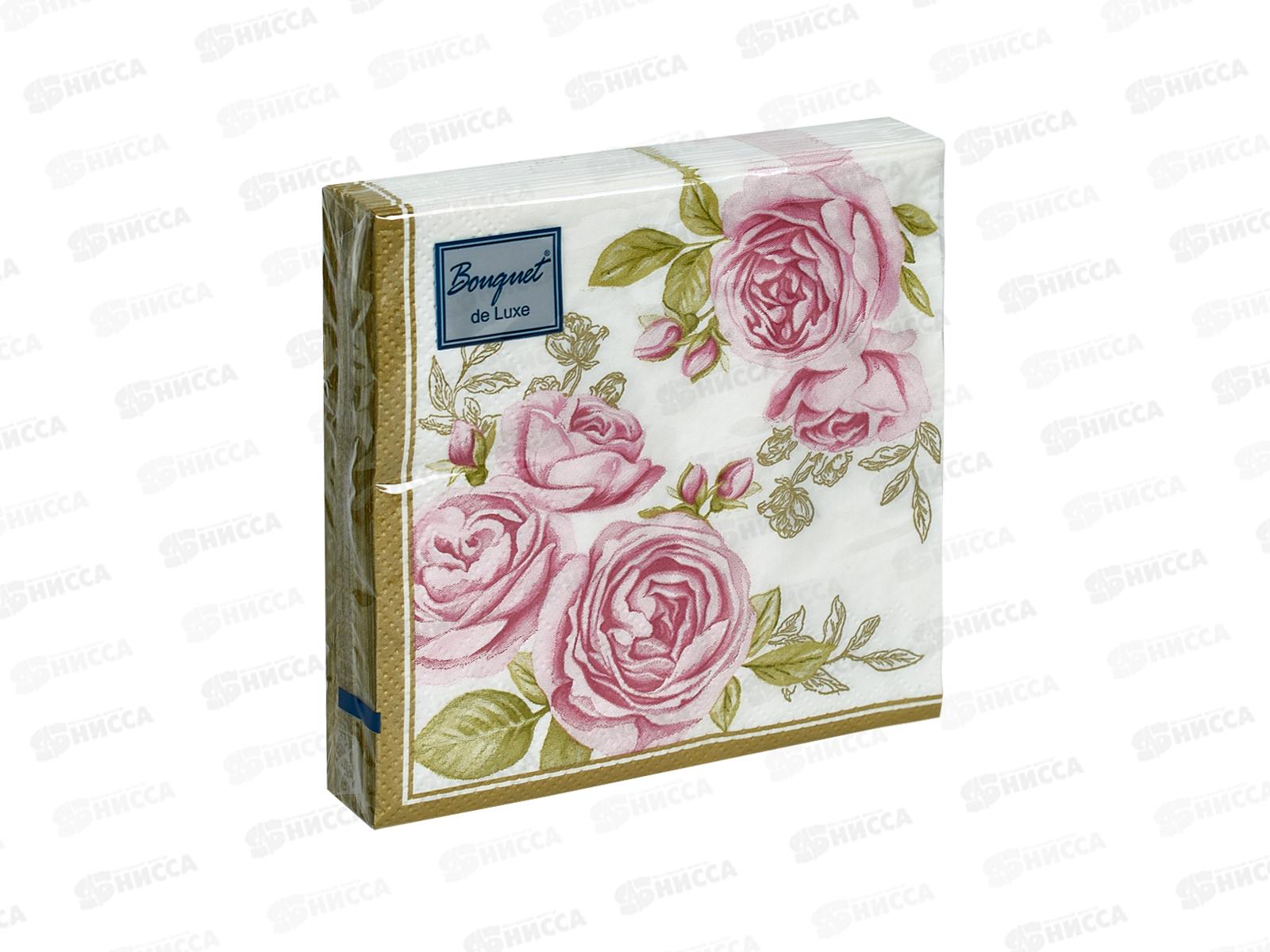 Салфетки 3 слойные 25 листов 24*24 Bouquet de Luxe Роза с золотыми листьями 25081 *15