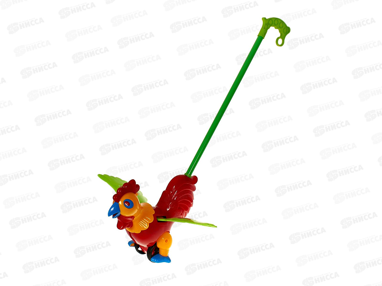 Каталка №198-3 Петушок с ручкой, пакет 36*25*38