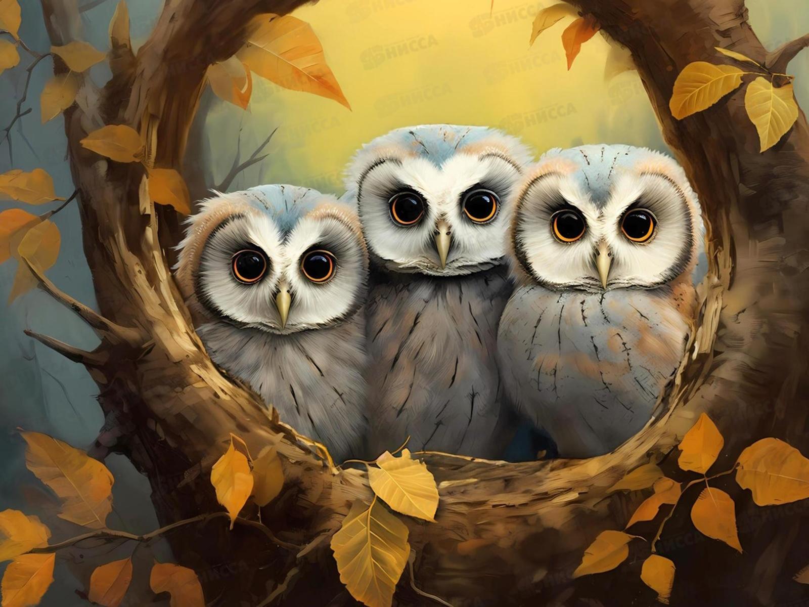 Алмазная мозаика (класс.) 30х40см Осенние совы, НД-6353