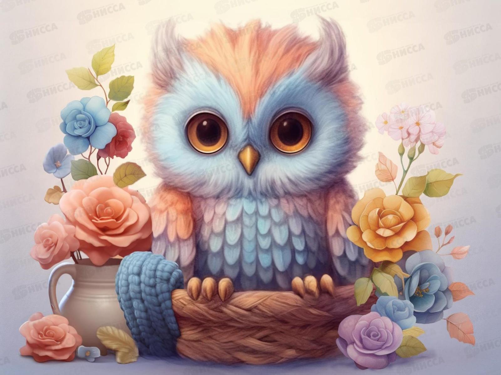 Алмазная мозаика (класс.) 30х40см Пушистая сова, НД-6362