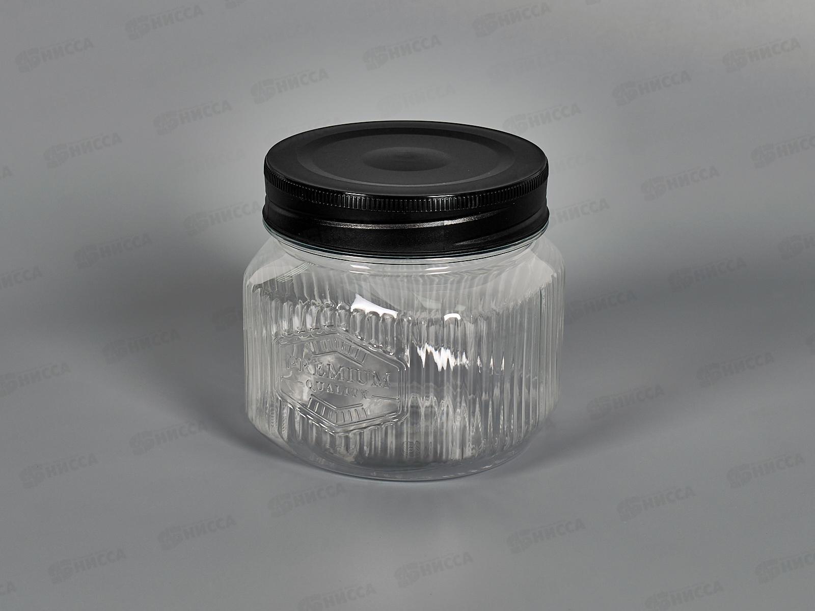 Банка квадратная с рельефом и эмбоссингом Premium 0,6л черный 440300313 *12 БП