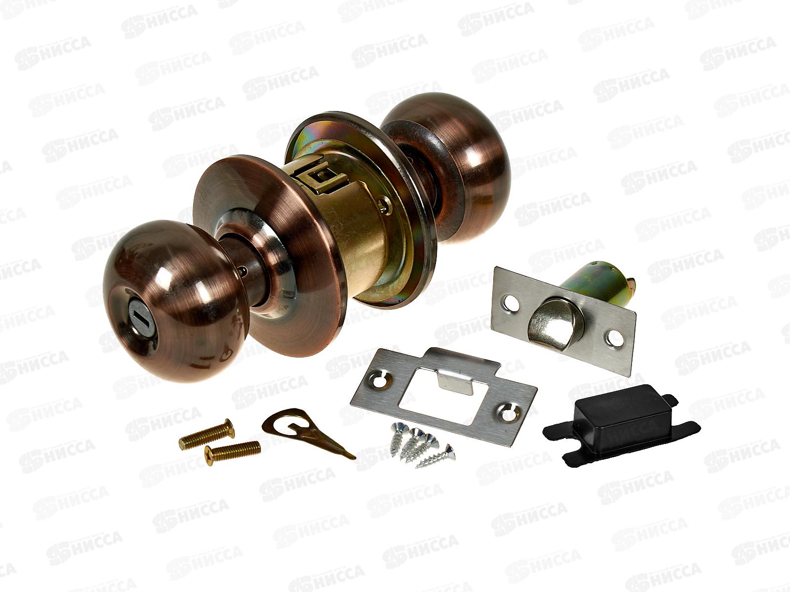 Ручка дверная врезная круглая с защелкой 5791АС медь (064453)  Ж