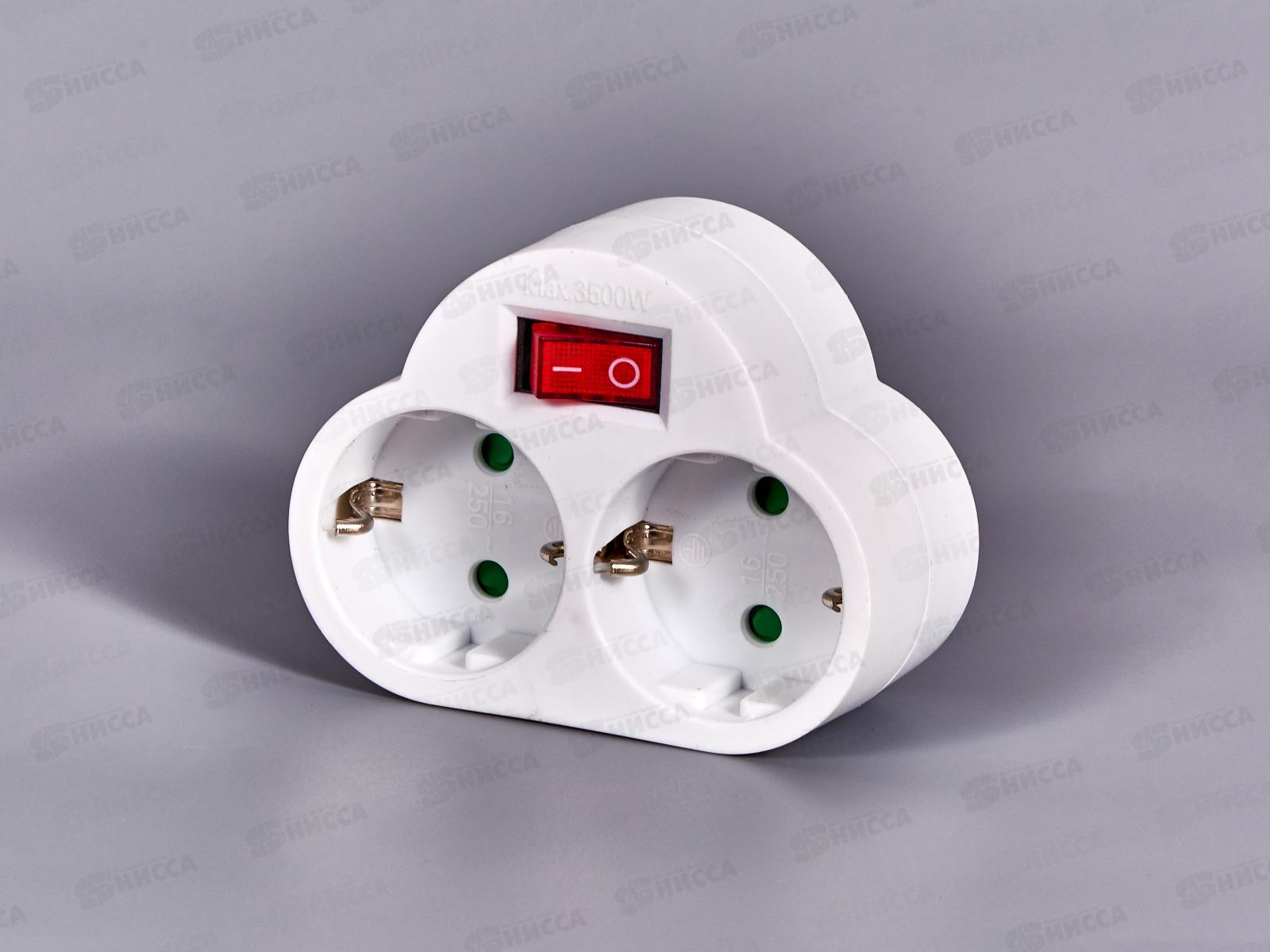 Двойник Rexant  16А с заземлением, с выключателем белый, 11-1085 *100