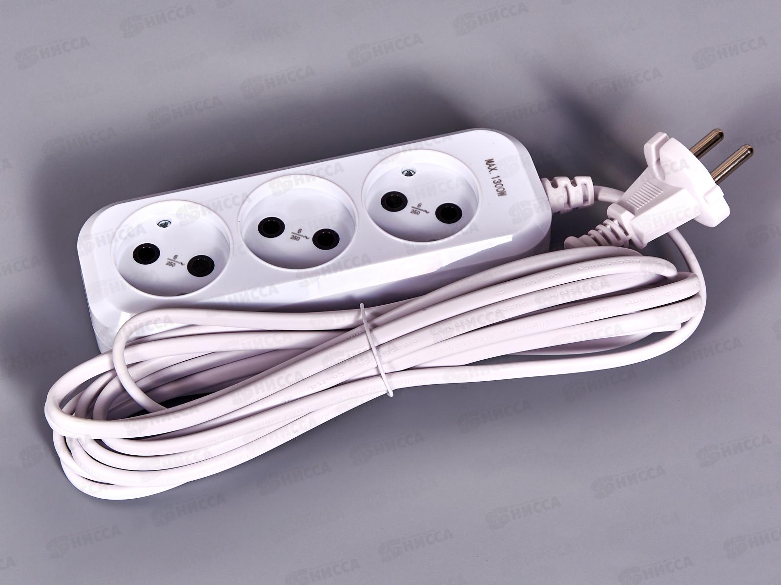 Удлинитель Proconnect 3гнезда 5м 2*0.75 без заземления, белый, 13-4207 *40